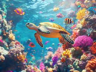 Underwater Coral Reef with Diverse Marine Life