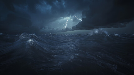 Violent Ocean Waves Under a Dark Stormy Sky