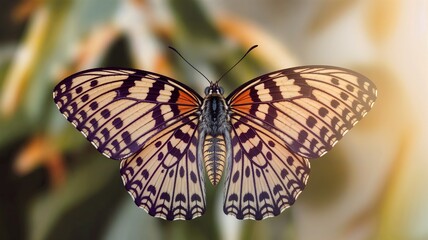 Naklejka premium Close-up of a stunning butterfly with intricate patterns sitting on green foliage