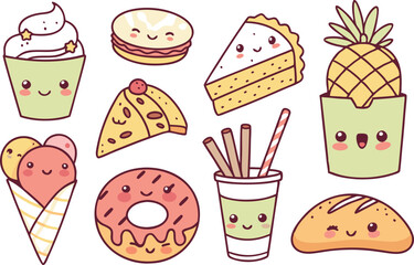 Kawaii Food PNGs for Design Projects. Kawaii Food Art for Crafting Ideas. Clipart of Cute Kawaii Food Faces. Kawaii Food Design Assets for Creators. Printable Kawaii Food Sticker Art. Kawaii Food Clip