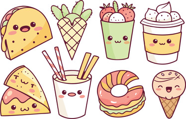 Kawaii Food PNGs for Design Projects. Kawaii Food Art for Crafting Ideas. Clipart of Cute Kawaii Food Faces. Kawaii Food Design Assets for Creators. Printable Kawaii Food Sticker Art. Kawaii Food Clip