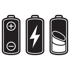 Battery Power Icons Set Energy, Charge & Storage Concepts