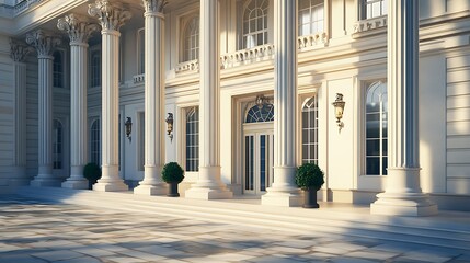 Obraz premium Aristocratic mansion entrance with ornamental columns and floor design high resolution picture