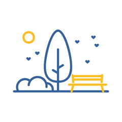 Public park bench and tree vector icon. Urban park