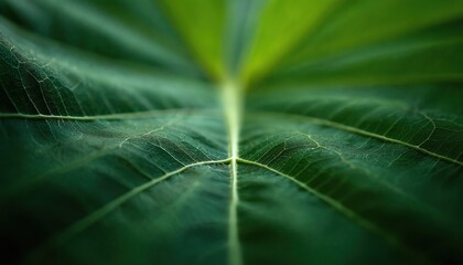 Close-up of green leaf texture, detailed veins create pattern. Fresh leaf photo reveals natural growth, vibrant colors. Organic, eco-friendly, life concept, freshness, botany, science.