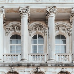 Obraz premium Light filled royal entrance framed with white majestic pillars high resolution picture