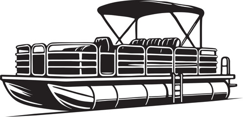 One Color Pontoon Boat Vector – Modern Pontoon Boat Silhouette Design © vectorexpert99