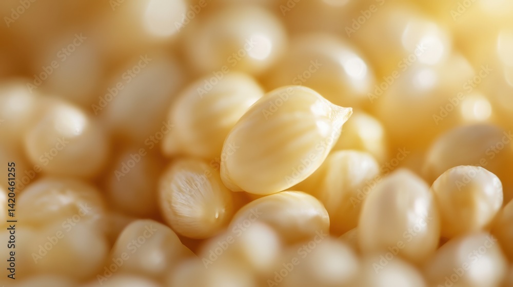 Poster a macro photograph of many small white rounded objects