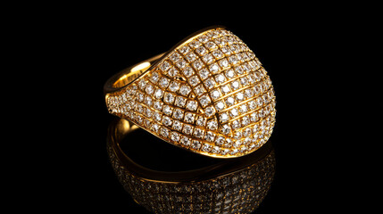 Fototapeta premium Radiant Elegance: Close-Up of Gold Ring with Sparkling Diamond Beads