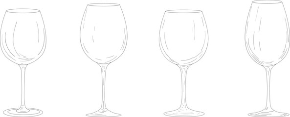Vector illustration of empty wine glasses. Wine glass outline image. Isolated on transparent background.