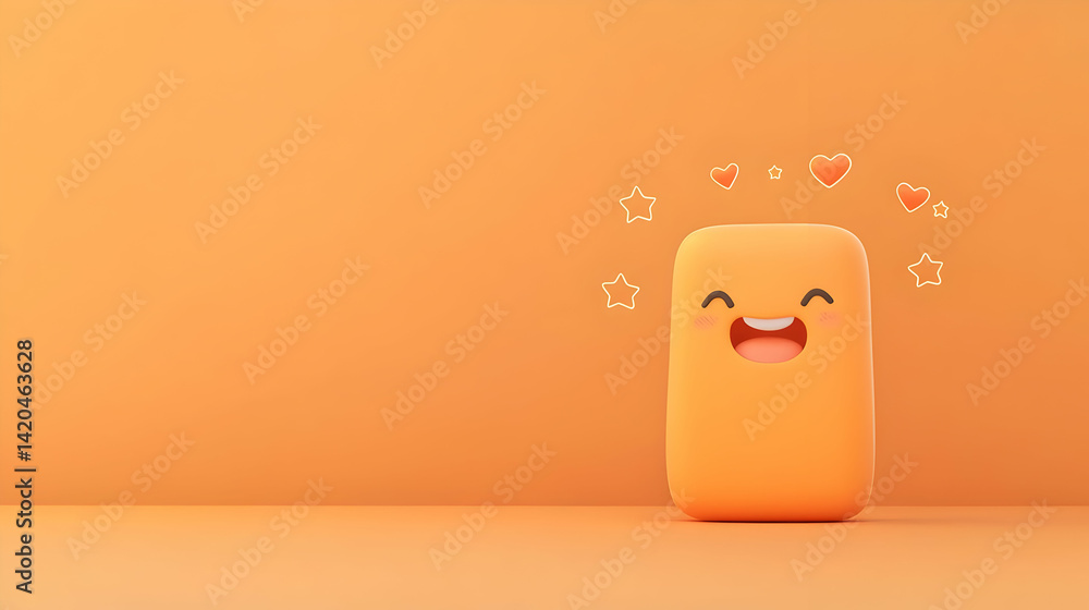 Poster playful blob character expressing joy with hearts and stars