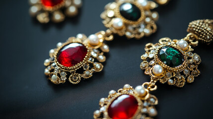 Obraz premium Glamour and Shine: Jewelry and Costume Earrings on Black