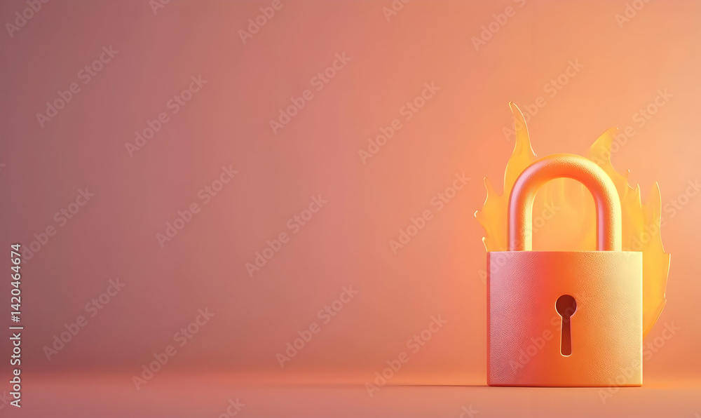 Poster glowing padlock symbolizing security and protection against exploits