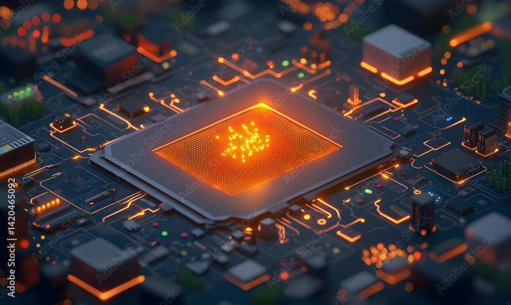 Poster advanced network diagram with glowing worm protocol components