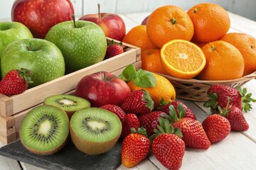 Fresh Assortment of Fruits With Vibrant Colors Displayed Generative AI
