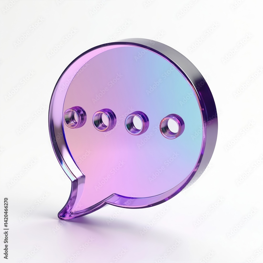 Aufkleber 3d render of glass holographic speech bubble. chat icon for messages and dialogue. rainbow crystal w