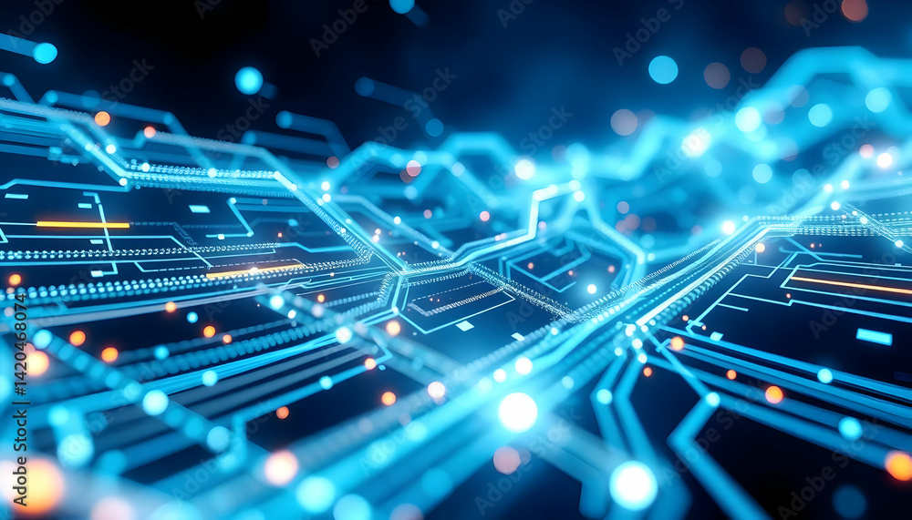 Poster abstract digital background with bright network connections and circuits