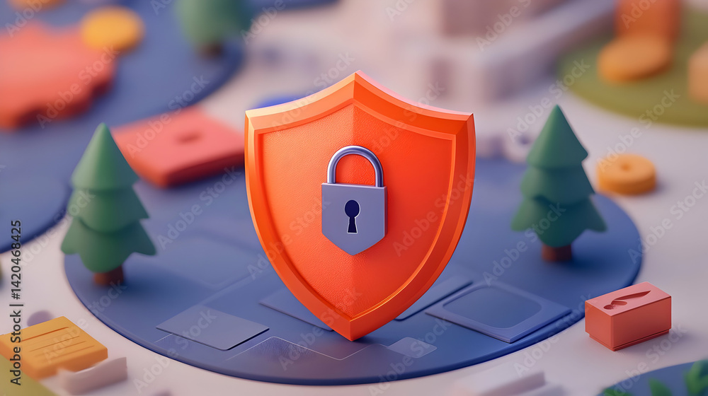 Poster secure data privacy interface with shield and lock symbol