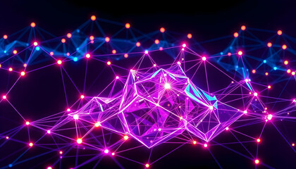 Vibrant Abstract Network of Points and Lines in Neon Colors