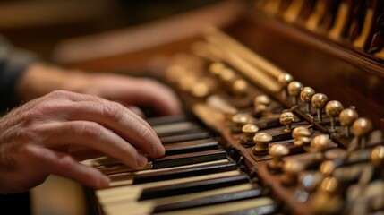 A person playing the keys of an old pipe organ