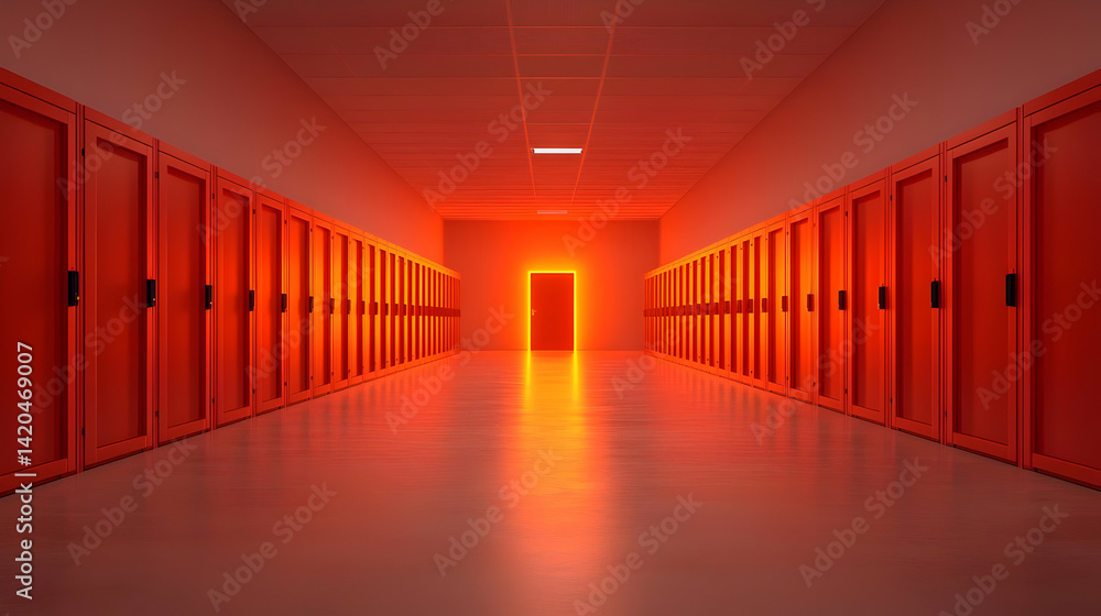 Aufkleber secure data center corridor with illuminated doorway