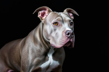 a muscular, short-haired dog with a strong build, likely a pit bull breed