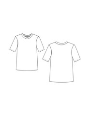 Basic T-Shirt Flat Sketch Technical Drawing Vector  Mockup, easily editable.
