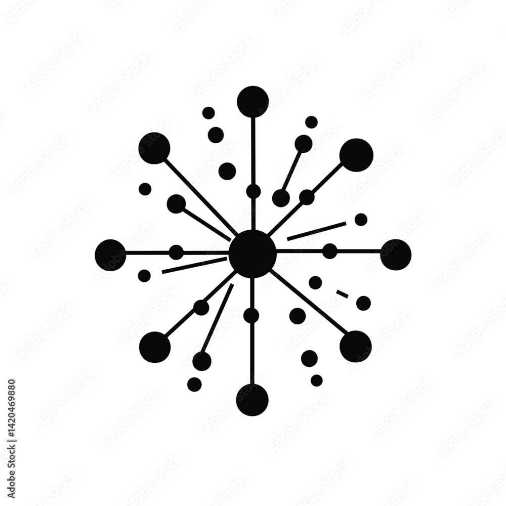 Poster abstract atomic structure diagram with connected circular dots isolated on white