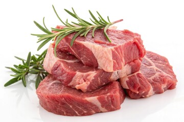 Fototapeta premium Fresh Raw Meat Stacked With Rosemary for Culinary Preparation Generative AI
