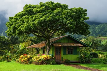 Traditional Native Hawaiian Home Surrounded by Lush Greenery in the Heart of Kauai