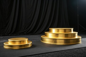Three Gold Podiums Arranged on a Black Surface Display Generative AI