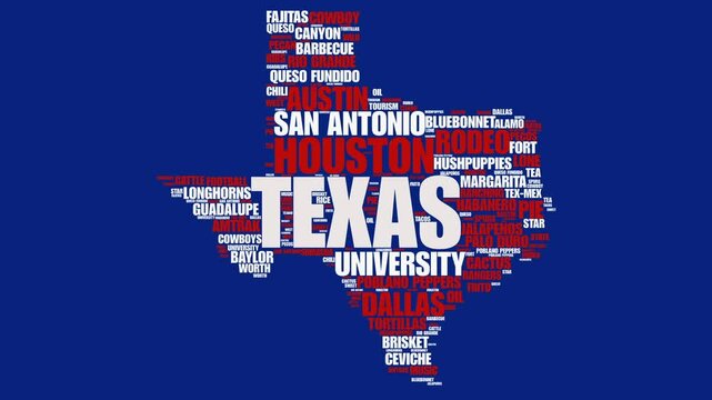 Texas map with animated word cloud
