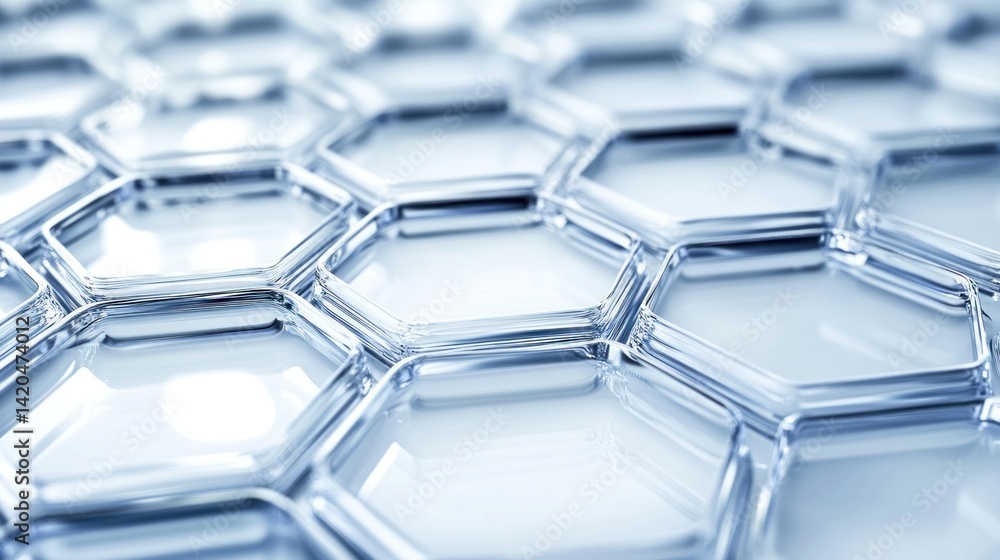 Poster close up view of multiple translucent geometric hexagonal structures
