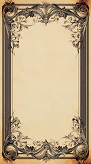 Obraz premium Decorative vintage frame with elegant swirls and flowers on parchment