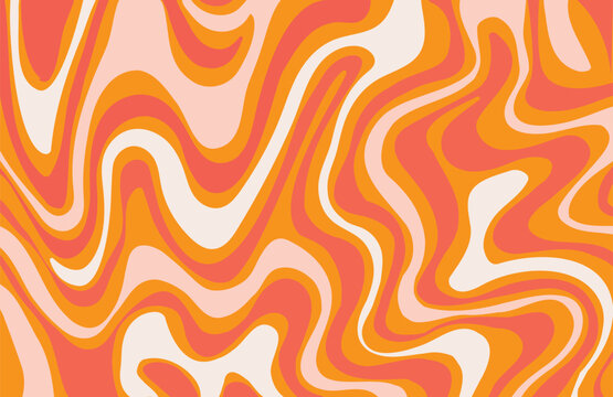 Abstract seamless swirl pattern. 60s, 70s style groovy background with waves and blobs. Psychedelic hippie texture