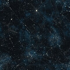 A detailed celestial map depicting constellations and stars against a dark sky.