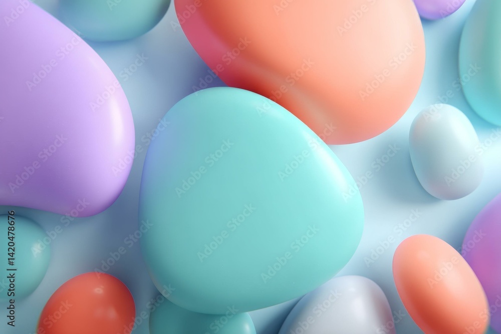 Poster abstract pastel pebble shapes creating a soothing, dreamy background with soft shadows and clean, mo