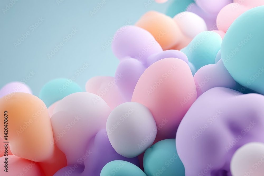 Poster pastel colored blobs in a soft light background, colorful 3d shapes, fluid organic forms, abstract p