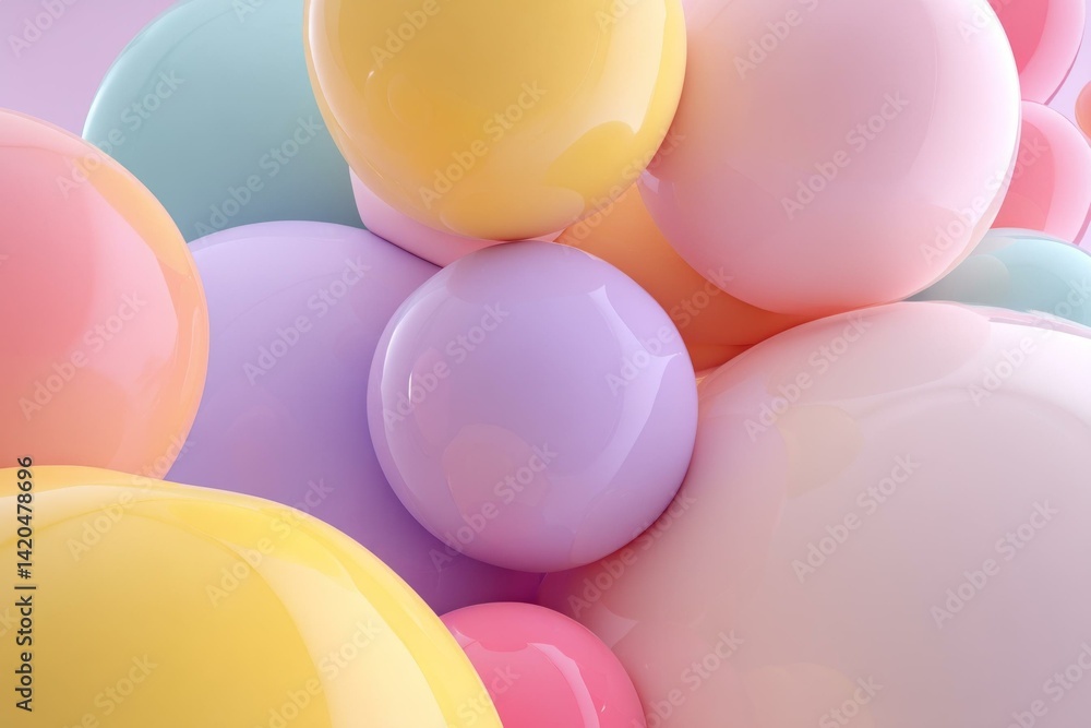 Poster abstract pastel colored glossy spheres background with different sizes arranged randomly for graphic