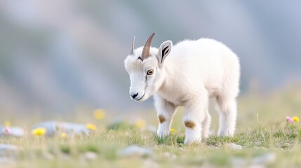 Fototapeta premium Young mountain goat in meadow