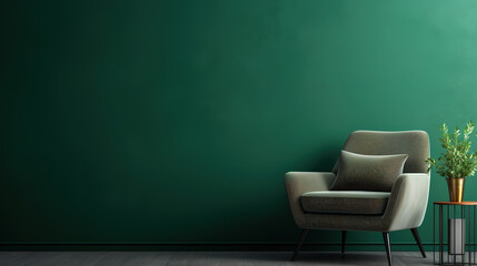 Green Armchair Against Dark Green Wall – Living Room