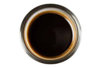 Aromatic Wake-Up Call: Top-Down View of Freshly Brewed Coffee with Rich, Dark Color and a Delicate Crema Ring, Ready to Energize Your Day