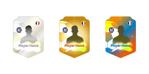 Football player avatars on collectible cards with national flags and colored backgrounds are easy to edit for your own needs