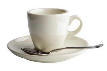 Obraz premium A Moment of Stillness: Simple Coffee Cup with Spoon, Offering a Pause for Reflection and Enjoyment on a Clean, Minimalist Black Backdrop.