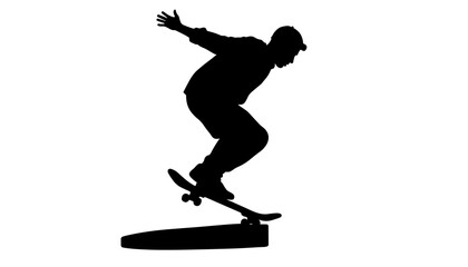Fototapeta premium Skateboarder performing a trick in silhouette against white background 