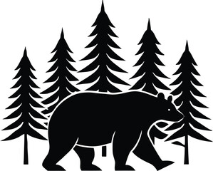 Silhouette of Bear walking through trees