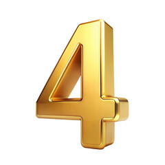 3D Golden Number 4 on Transparent Background. Golden 3D Number Four PNG. Number 4 Gold 3D Render.