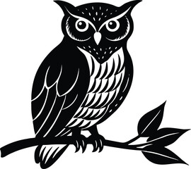 Silhouette of Owl sitting on branch