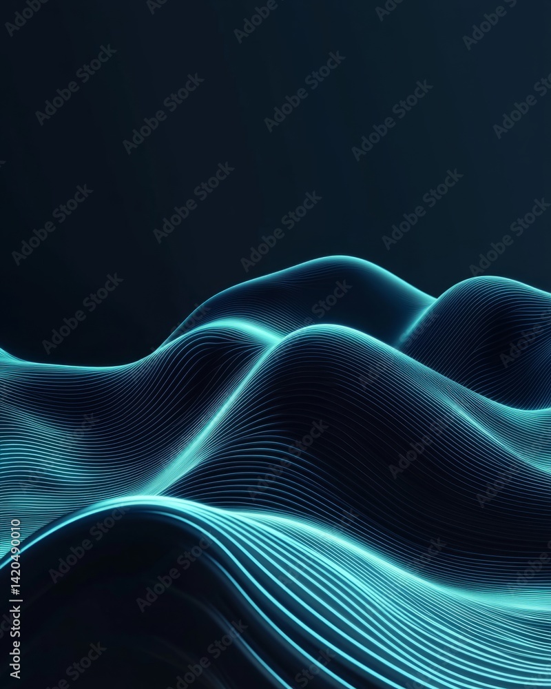 Aufkleber luminous orange and teal waves of light and particles flow across a dark background, creating a dyna