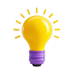 3D Yellow Light Bulb Minimal Icon Representing Idea, Business, and Solution Concept on Transparent Background